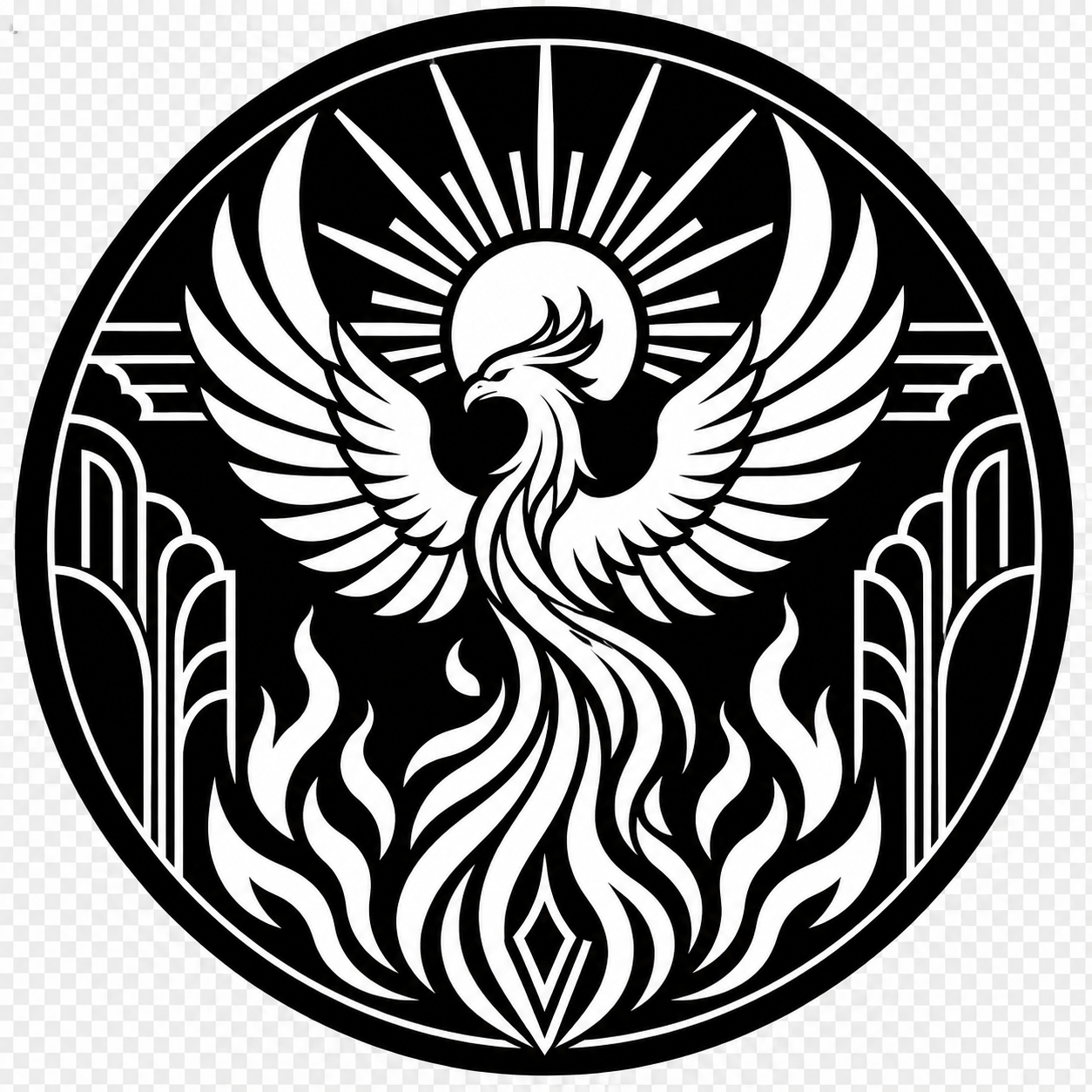 Black and white phoenix sample artwork